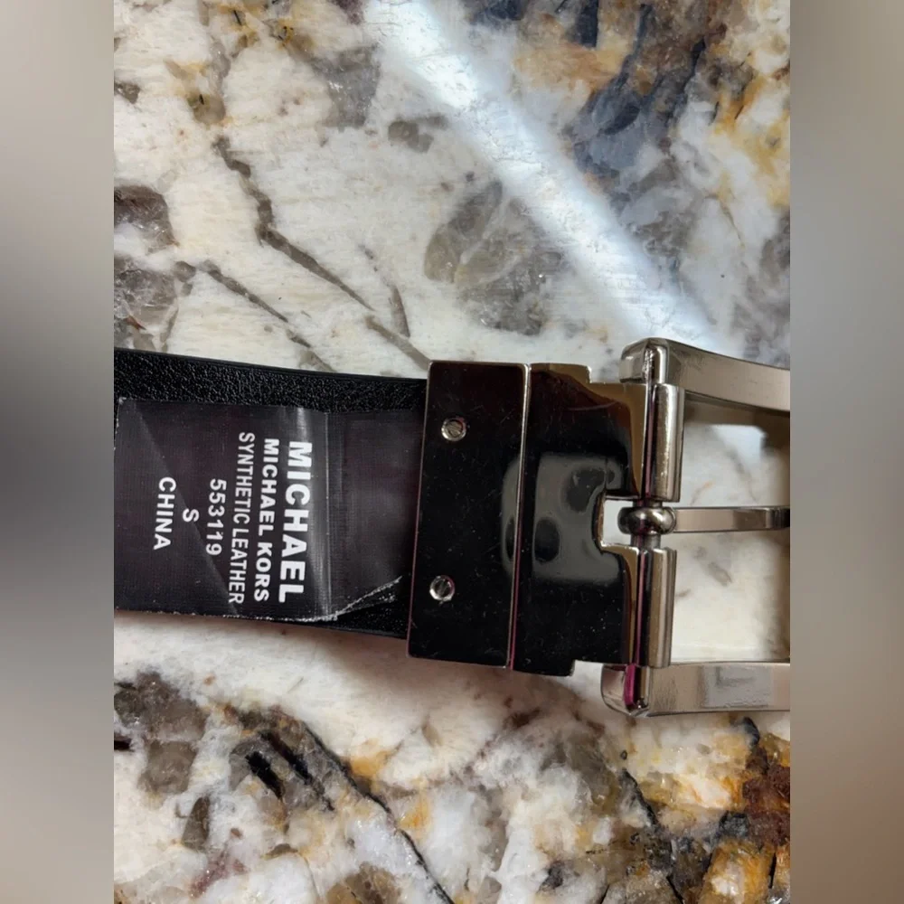 Michael Kors Black Leather Belt with Silver Buckle